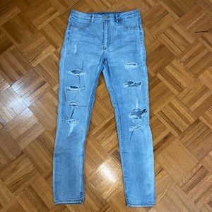 High-waisted light-wash skinny jeans